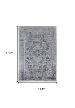12' X 15' Gray and Silver Oriental Power Loom Worn Faded Area Rug