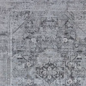 2' X 3' Gray and Silver Oriental Power Loom Worn Faded Area Rug