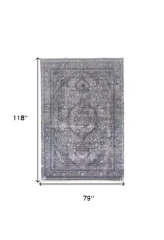 7' X 10' Gray and Silver Oriental Power Loom Worn Faded Area Rug