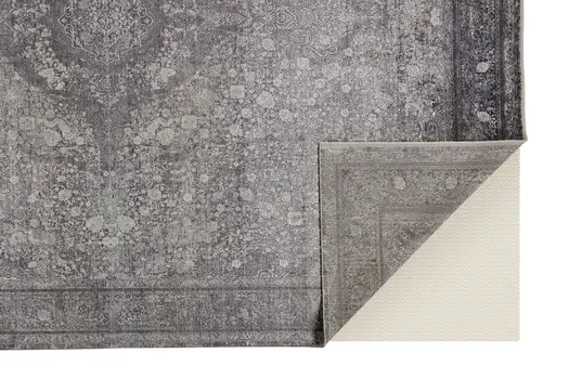 8' X 10' Gray and Silver Oriental Power Loom Worn Faded Area Rug