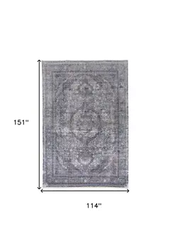 9' X 13' Gray and Silver Oriental Power Loom Worn Faded Area Rug