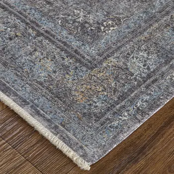 8' Gray and Silver Oriental Power Loom Worn Faded Runner Rug