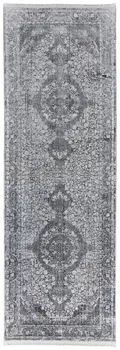 12' Gray and Silver Oriental Power Loom Worn Faded Runner Rug