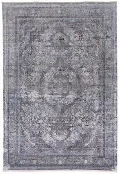 12' X 15' Gray and Silver Oriental Power Loom Worn Faded Area Rug