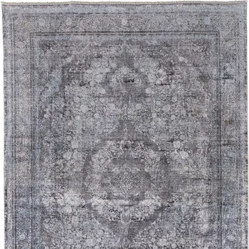 12' X 15' Gray and Silver Oriental Power Loom Worn Faded Area Rug