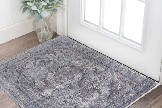 2' X 3' Gray and Silver Oriental Power Loom Worn Faded Area Rug