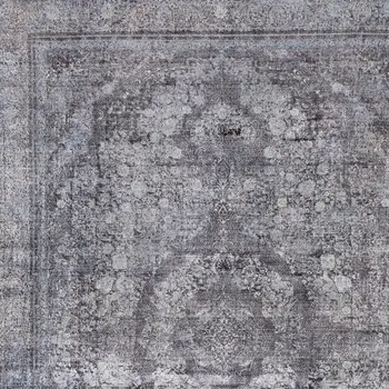 2' X 3' Gray and Silver Oriental Power Loom Worn Faded Area Rug