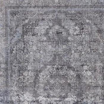 2' X 3' Gray and Silver Oriental Power Loom Worn Faded Area Rug