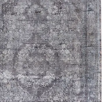2' X 3' Gray and Silver Oriental Power Loom Worn Faded Area Rug