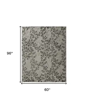 5' X 8' Gray and Silver Floral Hand Tufted Area Rug