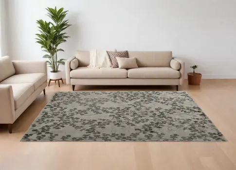 8' X 10' Gray and Silver Floral Hand Tufted Area Rug