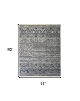 6' X 9' Gray And Ivory Geometric Hand Knotted Area Rug
