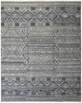 6' X 9' Gray And Ivory Geometric Hand Knotted Area Rug