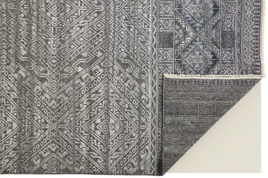 6' X 9' Gray And Ivory Geometric Hand Knotted Area Rug