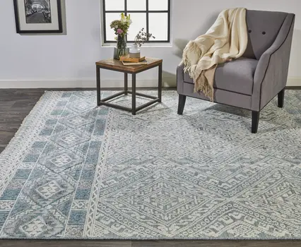 6' X 9' Gray And Ivory Geometric Hand Knotted Area Rug