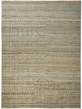 8' X 10' Gold and Tan Geometric Hand Knotted Worn Faded Area Rug