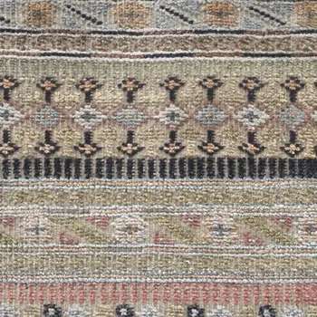 8' Tan Blue and Orange Striped Hand Knotted Runner Rug