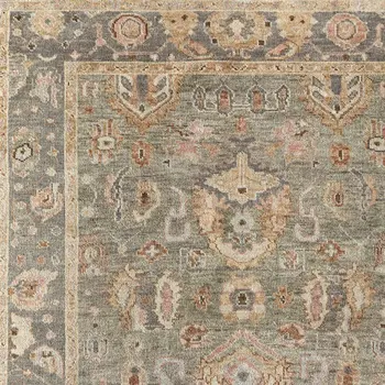 8' X 10' Gray and Gold Wool Oriental Hand Knotted Area Rug With Fringe