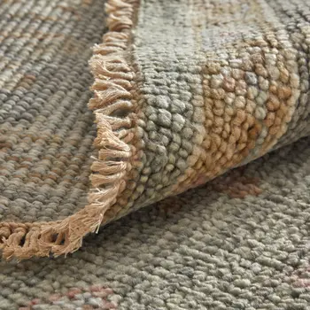 9' X 13' Gray and Gold Wool Oriental Hand Knotted Area Rug With Fringe
