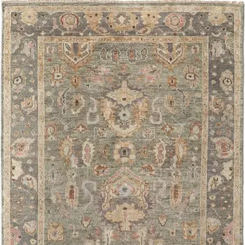 9' X 13' Gray and Gold Wool Oriental Hand Knotted Area Rug With Fringe