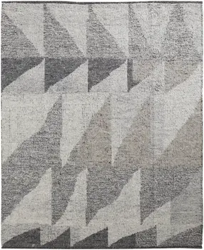 8' X 12' Gray and Ivory Wool Geometric Hand Knotted Area Rug