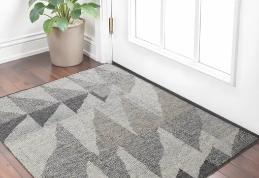 2' X 3' Gray and Ivory Wool Geometric Hand Knotted Area Rug
