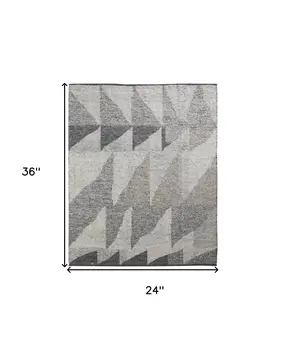 2' X 3' Gray and Ivory Wool Geometric Hand Knotted Area Rug