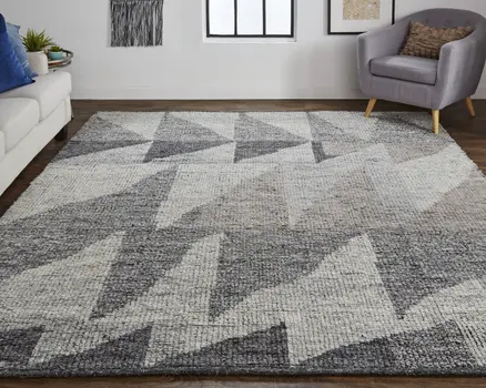 2' X 3' Gray and Ivory Wool Geometric Hand Knotted Area Rug