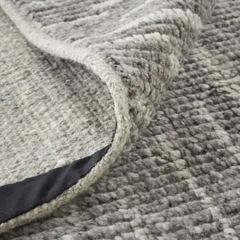 8' X 12' Gray and Ivory Wool Checkered Hand Knotted Worn Faded Area Rug