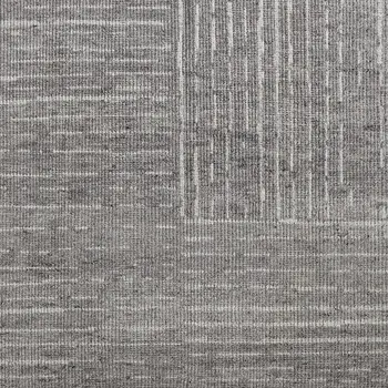 9' X 13' Gray and Ivory Wool Checkered Hand Knotted Worn Faded Area Rug