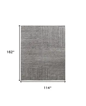 9' X 13' Gray and Ivory Wool Checkered Hand Knotted Worn Faded Area Rug