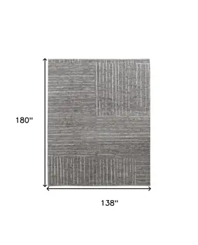 12' X 15' Gray and Ivory Wool Checkered Hand Knotted Worn Faded Area Rug
