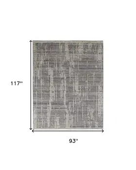 8' X 10' Gray and Ivory Wool Abstract Hand Knotted Worn Faded Area Rug