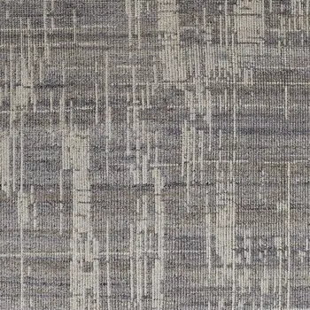 8' X 12' Gray and Ivory Wool Abstract Hand Knotted Worn Faded Area Rug