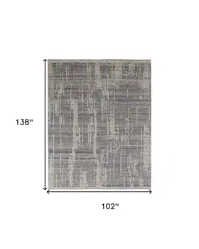 8' X 12' Gray and Ivory Wool Abstract Hand Knotted Worn Faded Area Rug