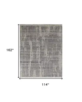 9' X 13' Gray and Ivory Wool Abstract Hand Knotted Worn Faded Area Rug