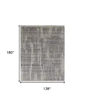 12' X 15' Gray and Ivory Wool Abstract Hand Knotted Worn Faded Area Rug