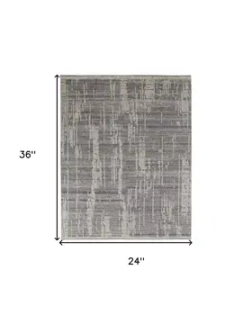 2' X 3' Gray and Ivory Wool Abstract Hand Knotted Worn Faded Area Rug