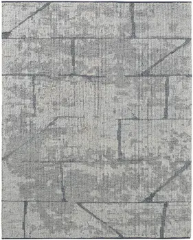 6' X 9' Gray and Silver Wool Abstract Hand Knotted Worn Faded Area Rug