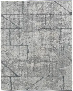 8' X 12' Gray and Silver Wool Abstract Hand Knotted Worn Faded Area Rug