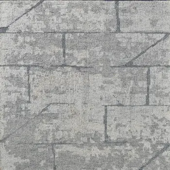 9' X 13' Gray and Silver Wool Abstract Hand Knotted Worn Faded Area Rug