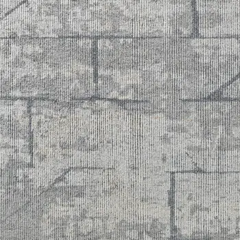2' X 3' Gray and Silver Wool Abstract Hand Knotted Worn Faded Area Rug