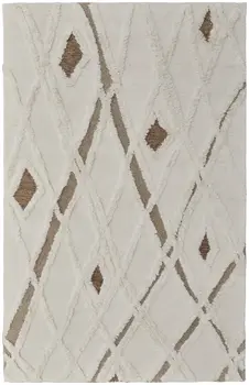 5' X 8' Ivory Taupe and Brown Wool Geometric Hand Tufted Area Rug