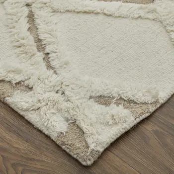 8' X 10' Ivory Taupe and Brown Wool Geometric Hand Tufted Area Rug