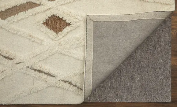 8' X 10' Ivory Taupe and Brown Wool Geometric Hand Tufted Area Rug