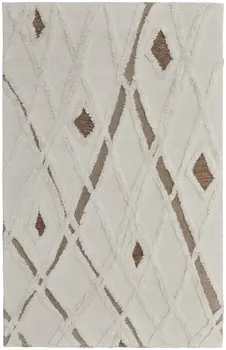 9' X 12' Ivory Taupe and Brown Wool Geometric Hand Tufted Area Rug