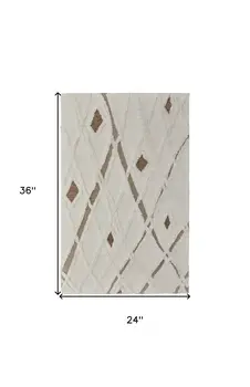 2' X 3' Ivory Taupe and Brown Wool Geometric Hand Tufted Area Rug