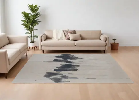 10' X 14' Gray Ivory and Blue Abstract Hand Tufted Area Rug