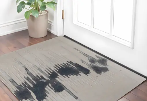 2' X 3' Gray Ivory and Blue Abstract Hand Tufted Area Rug