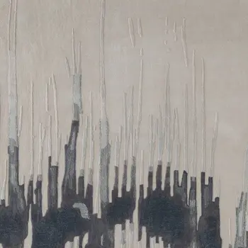 2' X 3' Gray Ivory and Blue Abstract Hand Tufted Area Rug